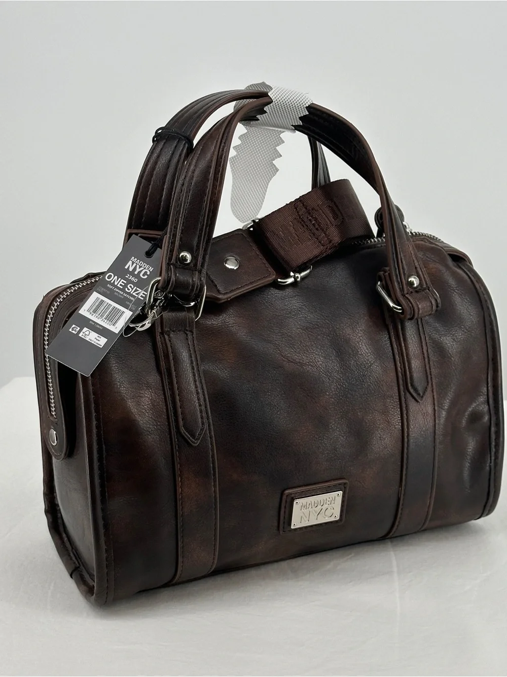 Madison NYC Dark Brown Leather Satchel with Dual Handles NWT - Picture 1 of 12